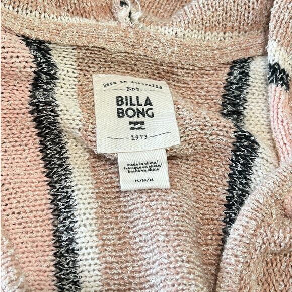 Billabong Women Knit Sweater Hooded Baja Beach Pink Stripe Size Medium - Picture 8 of 12
